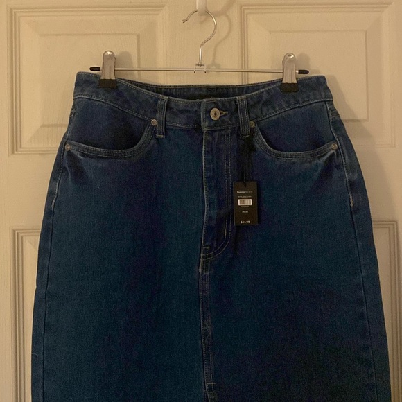 Bluenotes Skirts Fitted High Rise Denim Maxi Skirt With Front Slit